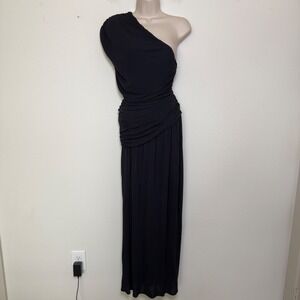 Helsa Women The Apolla Jersey Dress Medium Caviar Black One Shoulder Maxi Ruched